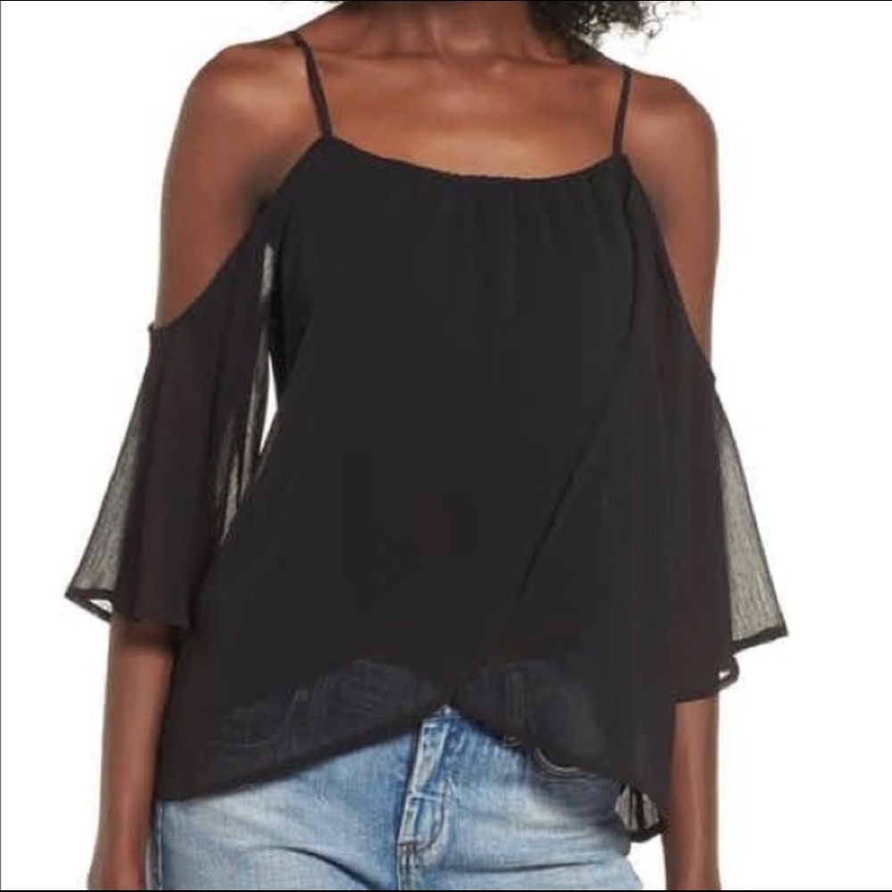 Lush Black Layered Cold Shoulder Top
